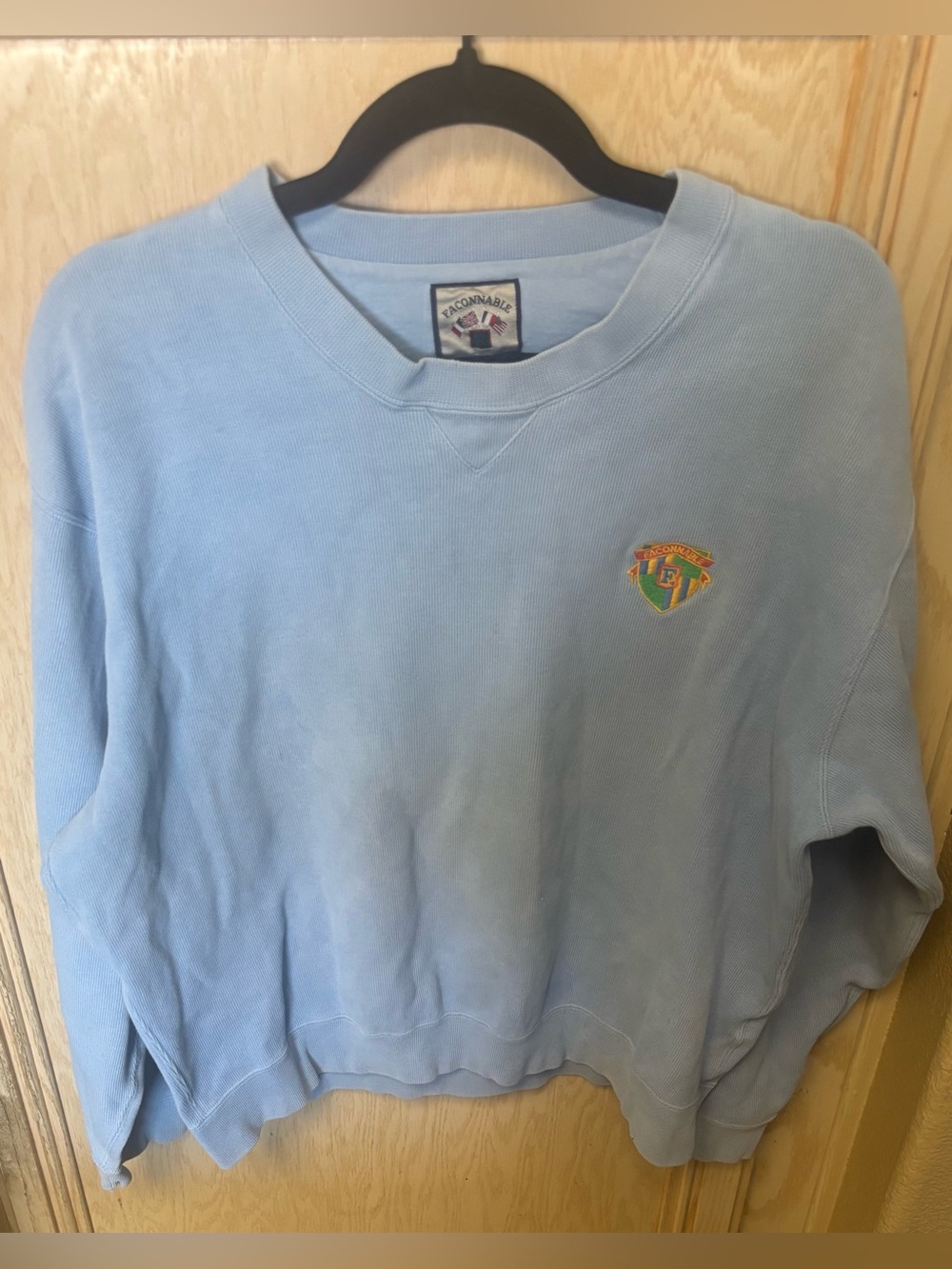 Vtg Faconnable Pullover Sweatshirt Sweater Mens Sz M Blue Crew Neck Crest Logo